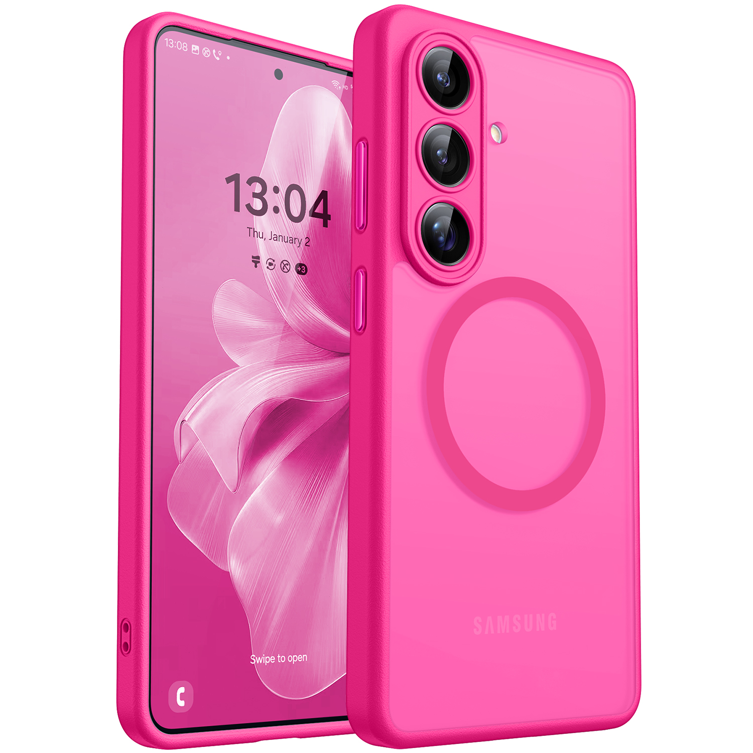CANSHN Designed for Samsung Galaxy S26 Case (6.3 inch), Upgraded [Full Camera Protection] [Compatible with Magsafe] [Translucent Matte] Shockproof Protective Phone Cover, Hot Pink