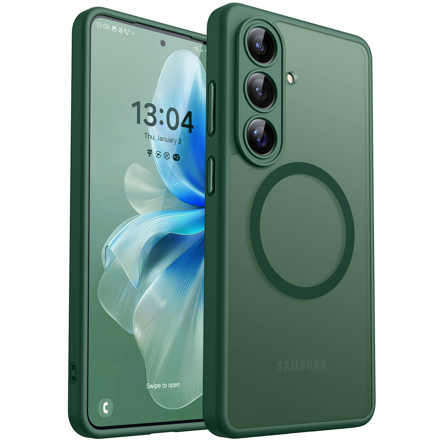 CANSHN Designed for Samsung Galaxy S26 Case (6.3 inch), Upgraded [Full Camera Protection] [Compatible with Magsafe] Shockproof Protective Phone Cover, Deep Green